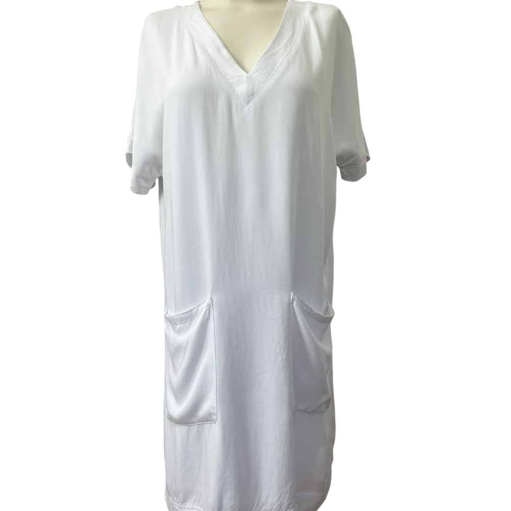 Splendid White V Neck Shift Dress Pockets Beach Cover Up Summer XS NWT - Picture 2 of 12